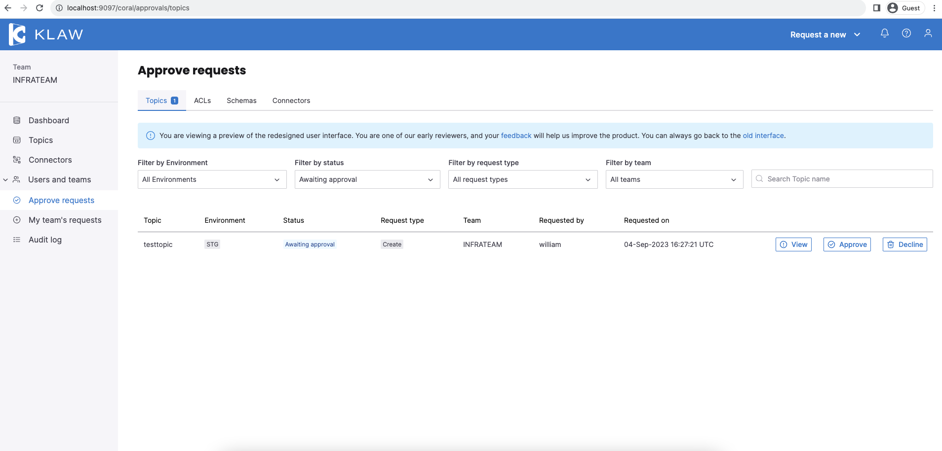 Screenshot: "Approve request" page
